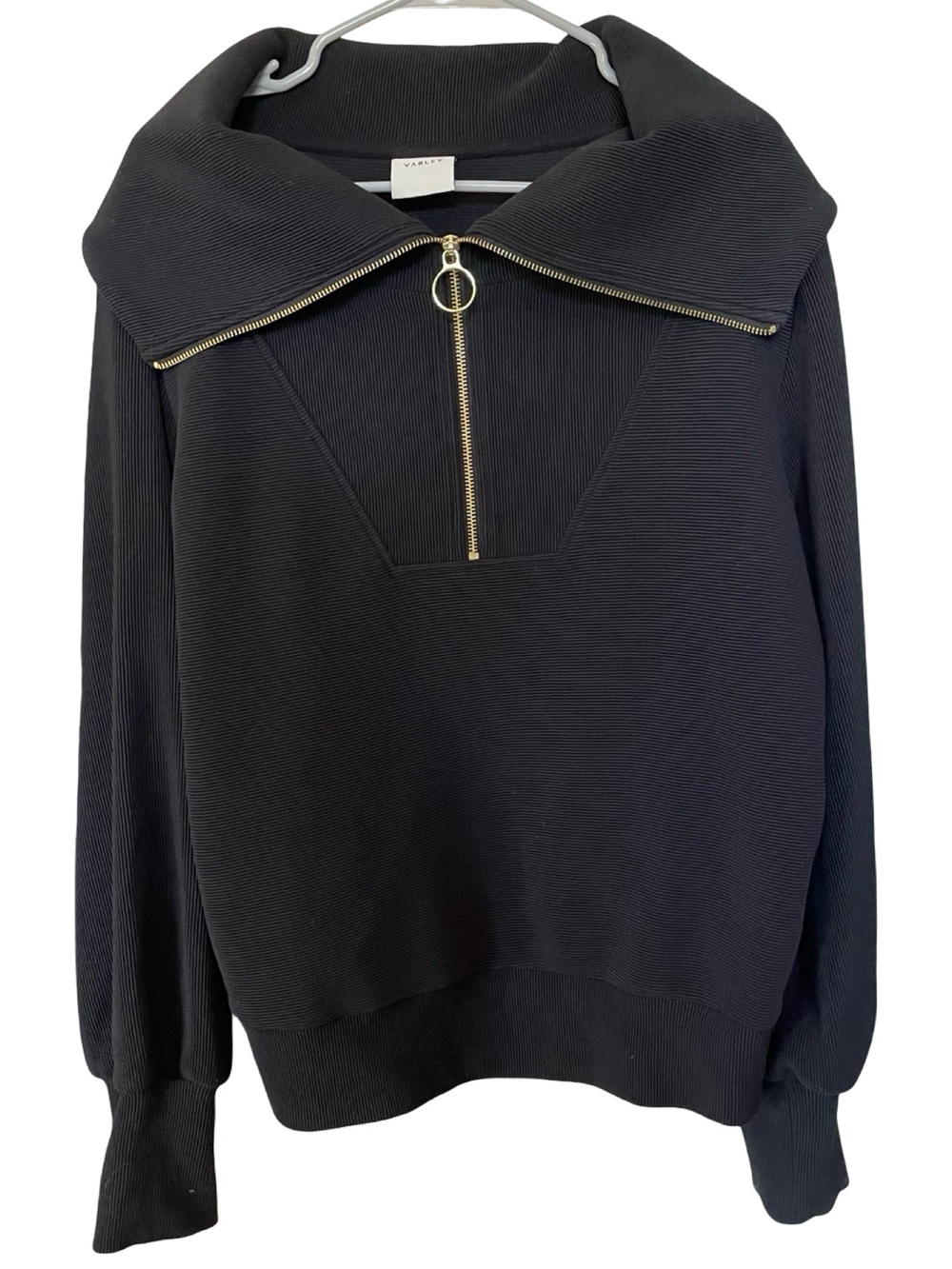 Varley Vine Half Zip Pullover Black Ottoman Rib Sweatshirt Medium